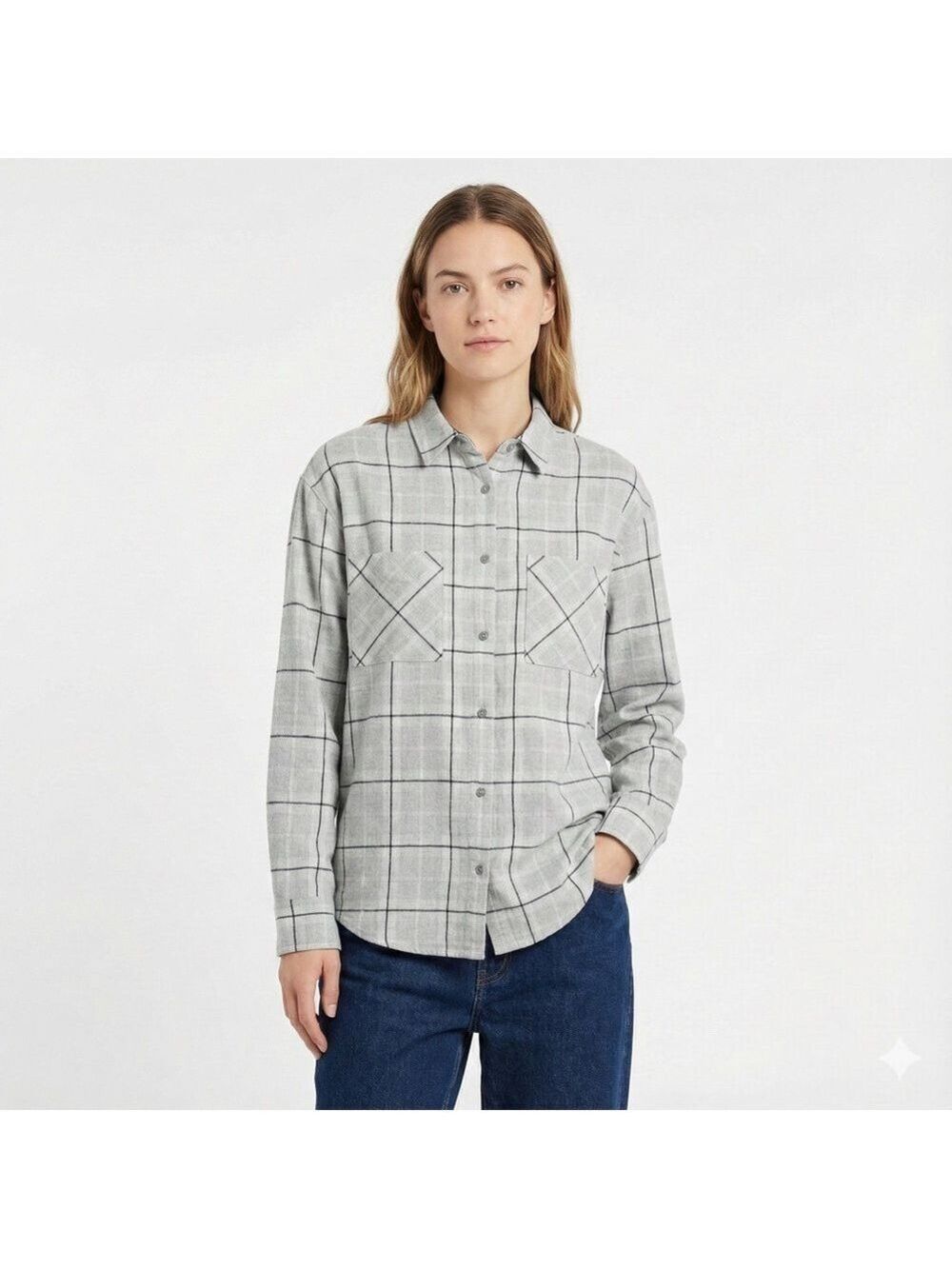 KIT AND ACE Urban Classics Grey Plaid Light Flannel Button Down Shirt  Sz M